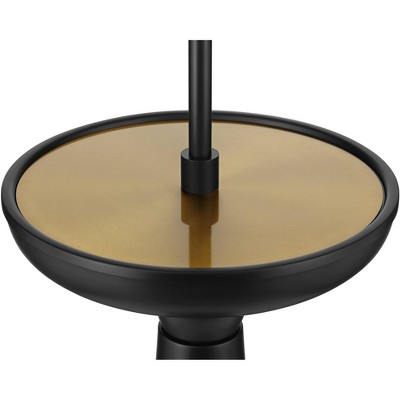 66" Black and Gold Polished Metal Floor Lamp with White Fabric Shade