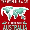 Junior's Design By Humans The World Is A Cat Playing With Australia Map By ZeusSE T-Shirt - 2 of 3