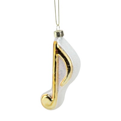 NORTHLIGHT 4.5" Glittery White Musical Eighth Note Glass Christmas Ornament - Gold