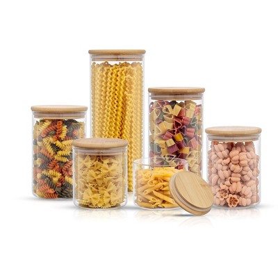  KIM&NUT 12 PCs Set Glass Jars with Bamboo Lids, 17 oz 500ml  Clear Glass Food Storage Containers with labels, Wide Mouth Glass Kitchen  Canister with Airtight Bamboo Lids: Home & Kitchen