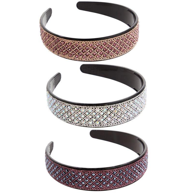 Juvale 3 Pack of Jeweled Rhinestone Headbands for Women and Girls, Wide Non-Slip Hair Accessories, 1 of 8