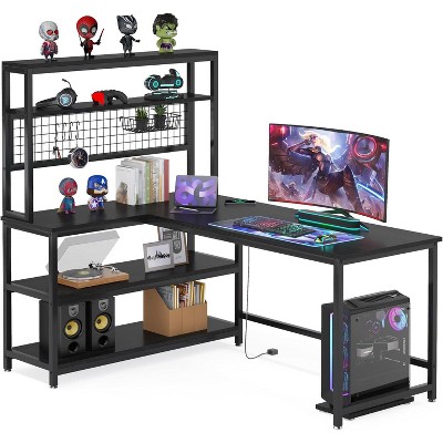Tribesigns 55.11" Large Computer Desk with Wireless Charging and 5 Storage Shelves