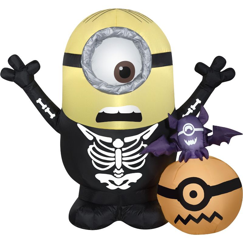 Gemmy Airblown Inflatable Minion Skeleton w/Pumpkin Scene Universal, 3 ft Tall, Multicolored, 1 of 5