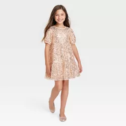 Girls' Sequin Puff Sleeve Dress - Cat & Jack™ Gold