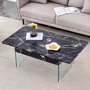 The Misty Moon Black Marble Pattern Multifunctional Lift Top Coffee Table with Tempered Glass Legs for Living Rooms Office - 1 of 4