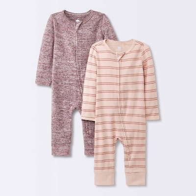 Image of Baby Girls' 2pk Cozy Romper - Cloud Island™ Pink Newborn