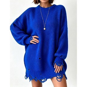 chunky sweater dress Women Oversized Long Sleeve Distressed Frayed Hem Knit Tunic Dress, Blue, M : Target Street style Color:champane Elegant Tea Length Wedding color_family:Tan Available In Mocha