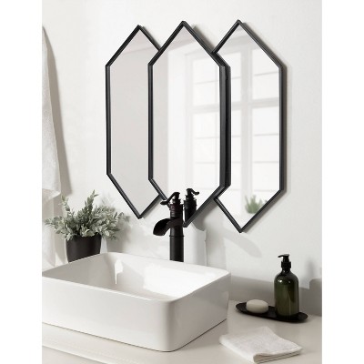 Diaz Hexagonal Black and Gold Stacked Wall Mirror Set