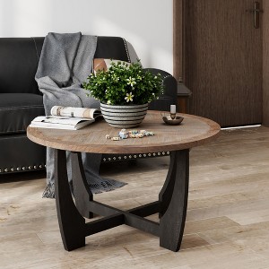 JIONJOY French Country Round Coffee Table - Rustic Farmhouse Style with Crisscross Base and Lower Shelf for Living Room - 1 of 3