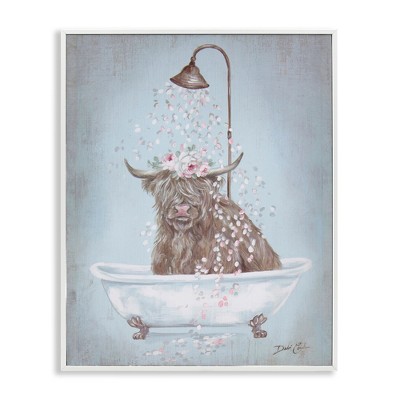 Stupell Industries Charming Longhorn Cattle Cow Bathtub Flower Petals, 20" x 16"