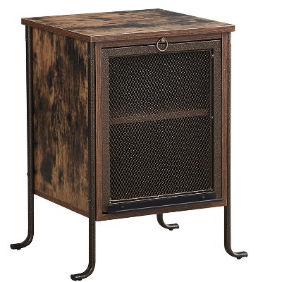 VECELO Nightstand with Pull-Out Tray and 2 Tier Storage Shelf, Steel Frame Side/End Table for Small Spaces, Brown
