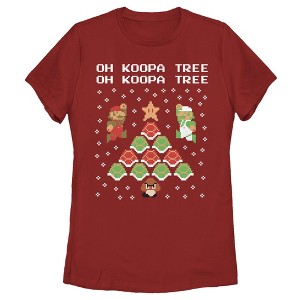Women's Nintendo Christmas Mario Bros. Koopa Tree T-Shirt - 1 of 3