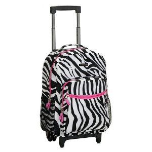 Rockland Double Handle Rolling Backpack PINKZEBRA 17-Inch - 1 of 2