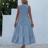 Coolmee Women's Casual Dress Sleeveless V Neck Button Beach Sundress Tiered Ruffle Flows Midi Dresses - 4 of 4