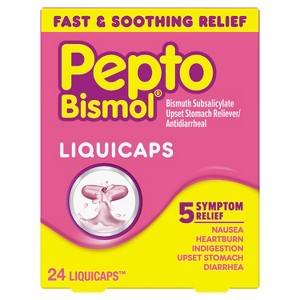 Pepto Bismol LiquiCaps, Fast Relief From Nausea, Heartburn, Indigestion, Upset Stomach, Diarrhea, Convenient Liquid Caplets 24 ct - 1 of 4