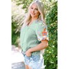 Amaryllis Women’s Embroidered Floral Sleeve Boho Peasant Top Relaxed Fit Tassel Tie V-Neck Lightweight Casual Blouse - 2 of 4