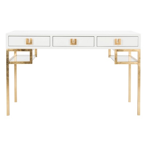 Neria Lacquer Writing Desk White/Gold - Safavieh : Target