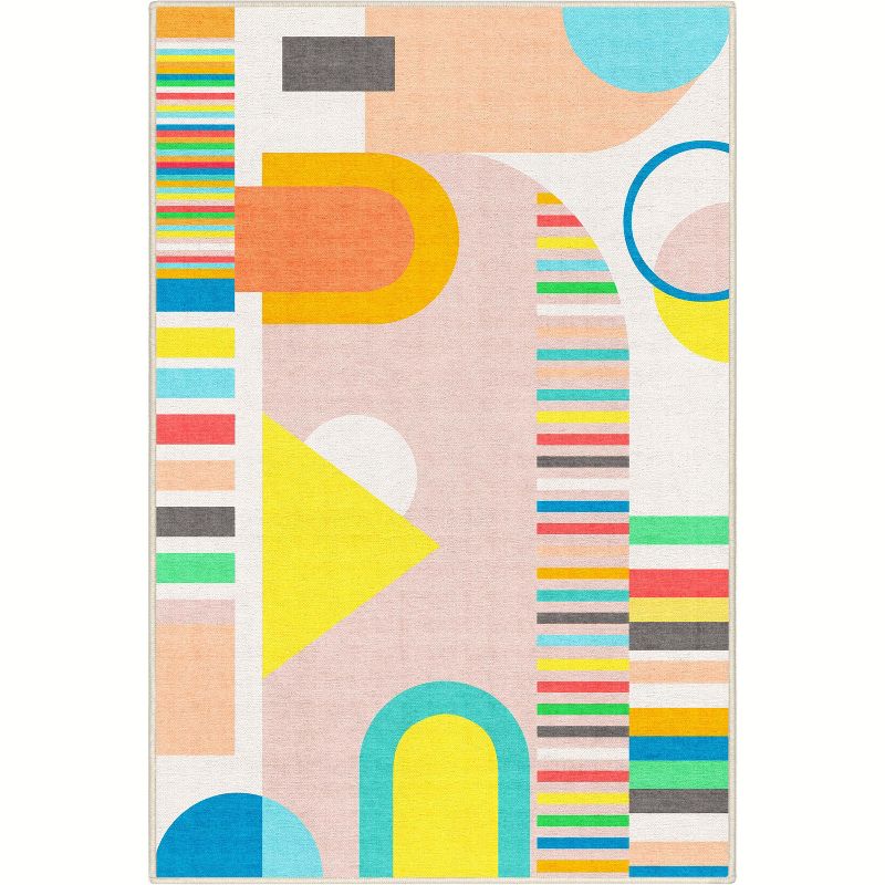 Well Woven Geometric Modern Flat-Weave Washable Area Rug - Multi Color Bright Geometric Abstract - For Living Room, Bedroom and Office, 1 of 9