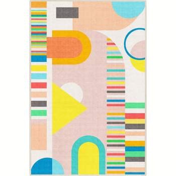 Well Woven Geometric Modern Flat-Weave Washable Area Rug - Multi Color Bright Geometric Abstract - For Living Room, Bedroom and Office