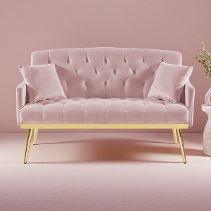 2-Seater Velvet Sofa with Tufted Back & Metal Legs - 1 of 4
