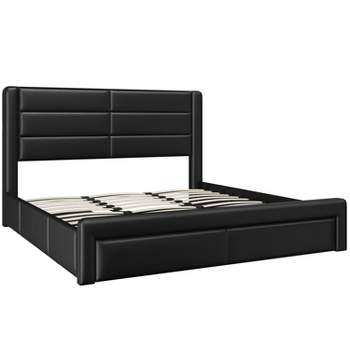Yaheetech Upholstered Bed Frame with 3 Storage Drawers and Built-In USB Ports