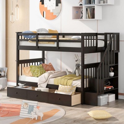 Streamdale Stairway Twin-Over-Twin Bunk Bed with Three Drawers for Bedroom, Dorm - Espresso