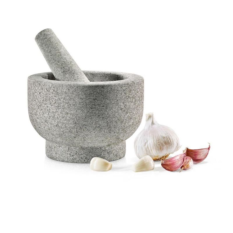 NutriChef 6'' Original Mortar and Pestle Set - Heavy Duty Unpolished Granite, 2 Cups Capacity, 1 of 8