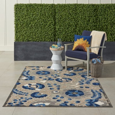 Aloha Natural/Blue Floral 6' x 9' Synthetic Outdoor Area Rug