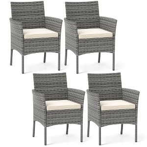 Tangkula Outdoor PE Wicker Chairs Set of 4 Patio Dining Armchairs w/ Padded Cushions - 1 of 4