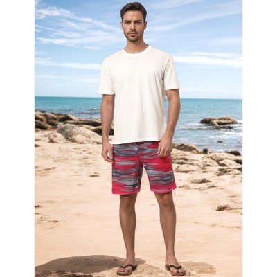 INSPIRE CHIC Men's Drawstring Elastic Waist Color Block Summer Beach Board Shorts 2 Packs 2 Dark Red 38 — фото 3
