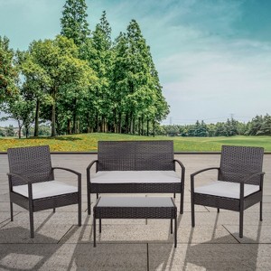 Emma and Oliver 4 Piece Black Patio Set with Steel Frame and Gray Cushions - 1 of 2