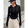 Women's Cardigan Ribbed Knit Zip-Up Crop Hoodie Long Sleeve Fitted Cropped Hooded Jacket - 2 of 4