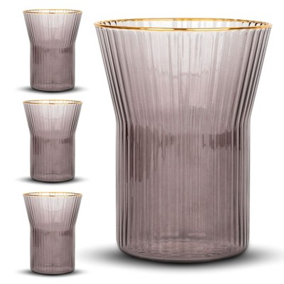 Bruno Magli Whiskey Glasses with Gold Rim, Set of 4, 10-Oz Old Fashion Glasses, Ribbed Barware Glasses for Scotch, Bourbon, and Liquor, Smoke Gray