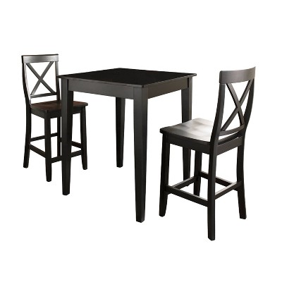 Elegant 3-Piece Black Pub Dining Set with X-Back Hardwood Chairs