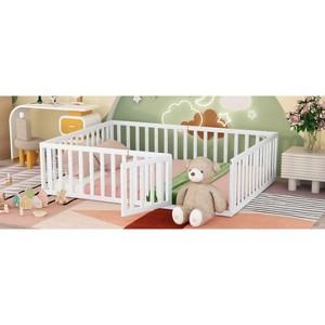 NicBex Queen Size Wood Montessori Bed with Safety Fence,Floor Bed Frame with Door,Modern Toddler Bed for Bedroom,White - 1 of 4