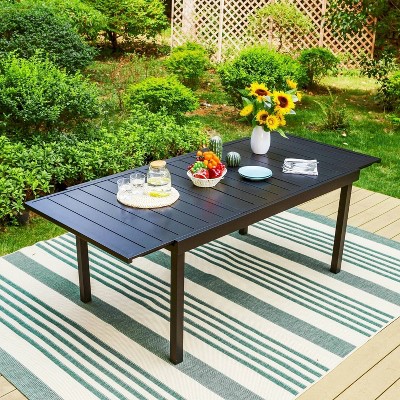 Outdoor Expandable Rectangle Steel Dining Table Captiva Designs Rust resistant Frame Seats 6 8 Self storing Leaf Target