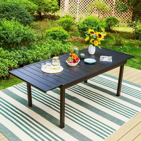 Outdoor Expandable Rectangle Steel Dining Table Captiva Designs Rust resistant Frame Seats 6 8 Self storing Leaf Target