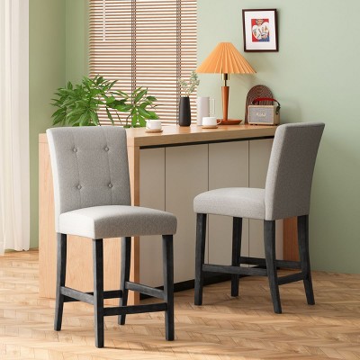 Fabric Button Tufted Back Counter Stools Set of 2,Upholstered High Back Counter Stools with Footrest,Kitchen Island Stools-Cuddlewood