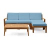 Outdoor Sectional Sofa Set, 3 Pcs Acacia Sofa Set for 3 People, Sectional Sofas with Acacia Table, Wood Frame and PE Cushions-Coolbibila - 4 of 4