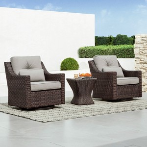 Spruce & Spring Outdoor Wicker Patio Outdoor Sofa Swivel Chair Coffee Table - 1 of 4