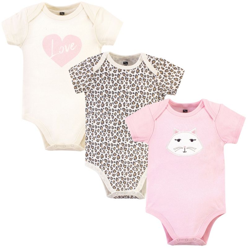 Hudson Baby Infant Girl Cotton Bodysuits 3pk, Pink Kitty, 1 of 6