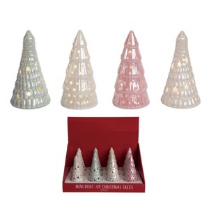 Transpac Ceramic Light Up Pastel Trees Set of 4 Decorative Tree Sculptures for Christmas Indoor Use Multicolor Battery Operated Prelit with 3xLR44 - 1 of 1