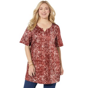 Catherines Women's Plus Size Easy Fit Notch-Neck Tee - 1 of 4