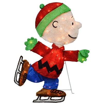 Peanuts 32in Peanuts PreLit LED Yard Art Skating Charlie Brown, Red