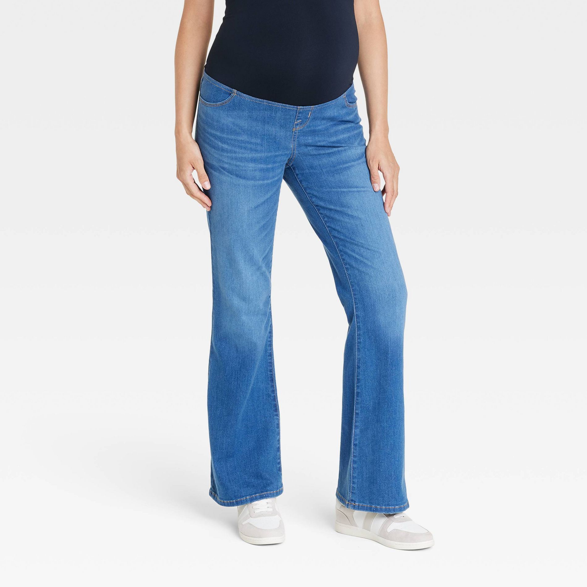Over Belly High-Rise Denim Flare Maternity Pants - Isabel Maternity by Ingrid & Isabel™ Medium Wash 8: Power Stretch, Machine Washable