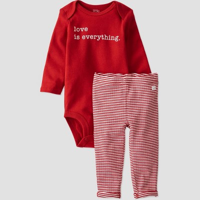 Image of Baby Organic Cotton 'Love' Bodysuit and Pants Set - little planet by carter's White/Red 3M