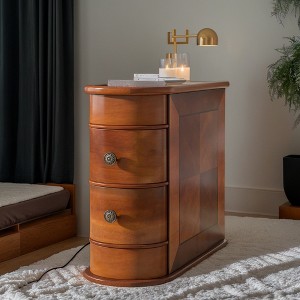 Hommoo Wood Narrow Nightstand with 2 Drawers - 1 of 4