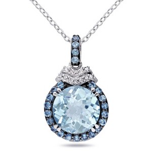 EVERLY JEWELRY | Sterling Silver 4 3/4 CT TGW Sky and London Blue Topaz and Diamond Halo Pendant with Chain Black Rhodium, 18 inc - 1 of 4