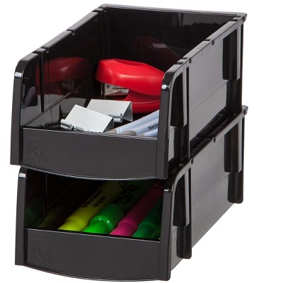 IRIS USA 12 Pack X-Small Plastic Open Front Stackable Storage Bin, Black