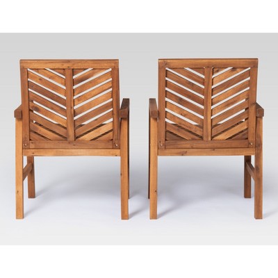 Set of 2 Brown Chevron Slatted Acacia Wood Patio Chairs